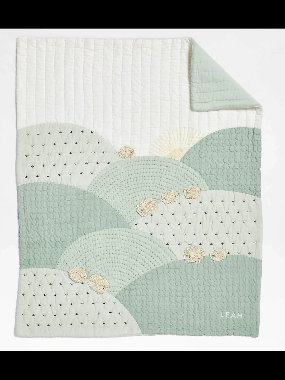 Crate & Barrel Kids Baby Quilted Crib Blanket Sage Counting Sheep